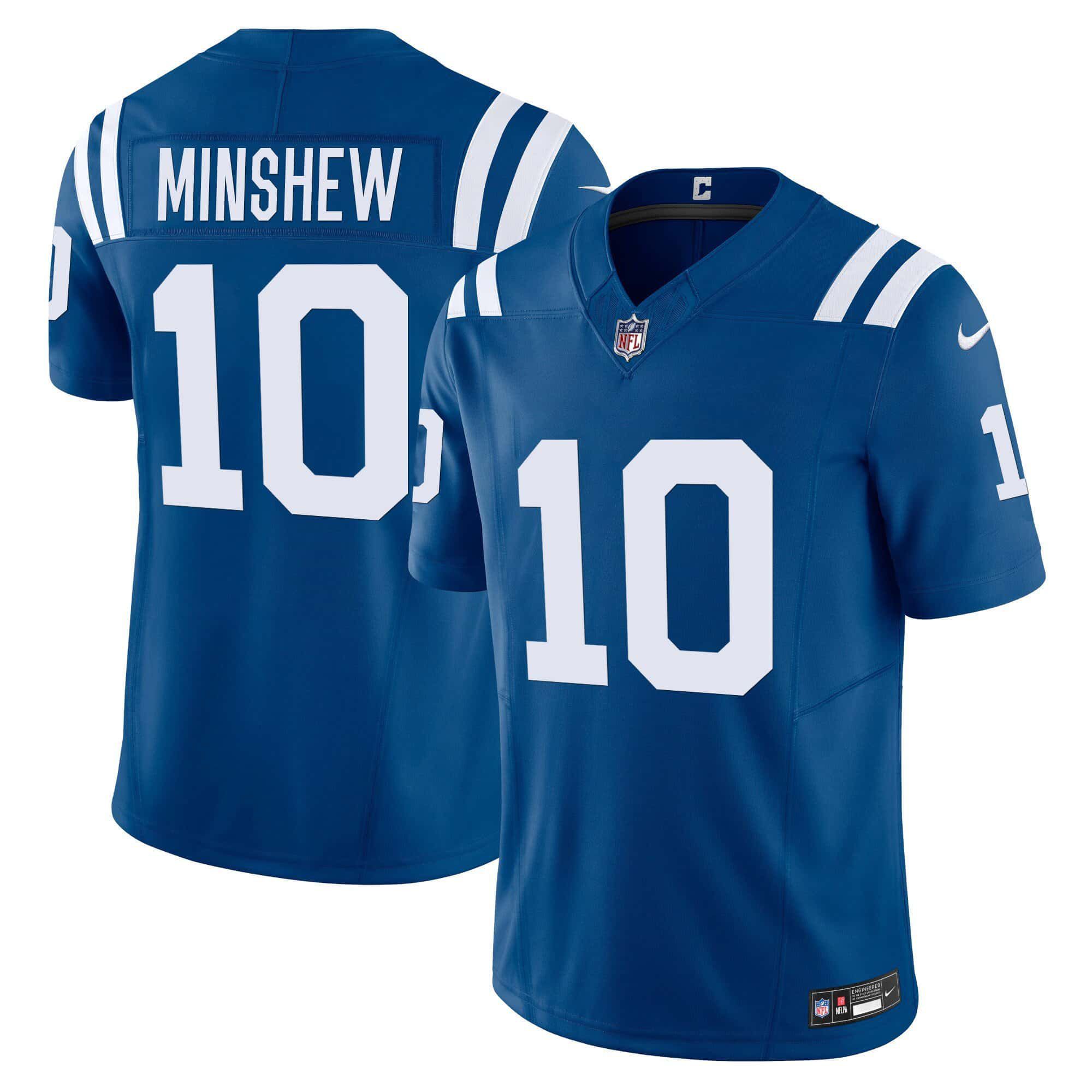 Men Indianapolis Colts 10 Minshew Blue 2024 Nike Vapor Limited NFL Jersey style 1